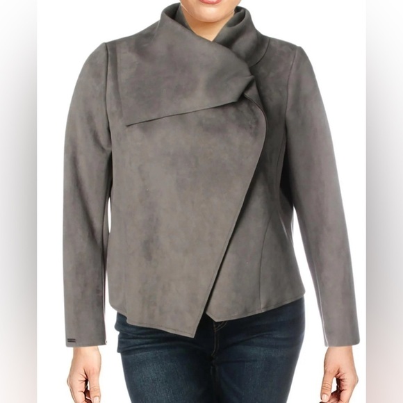 🩶Anne Klein Faux Suede Lightweight Bomber Jacket (1X) - Picture 1 of 10